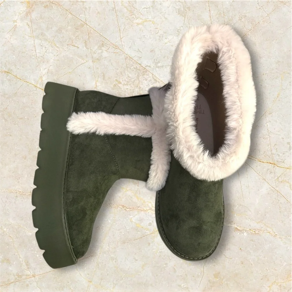 🫒🆕🫒Time & Tru Women’s Mini Faux Fur Cozy Boot In Olive-Size 7